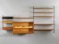 Modern Walnut Veneered Shelf and DropFront Desk Wall Unit