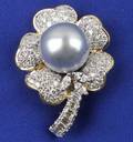 18kt Gold Diamond and South Sea Pearl Brooch