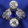 Art Deco Platinum Sapphire and Diamond Ring