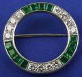 Platinum Emerald and Diamond Circle Brooch