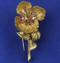18kt Gold and Ruby Flower Brooch