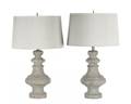 Pair of Grey Painted Turned Wood Lamps