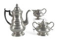 Assembled New York threepiece bright cut pewter coffee service ca 1840