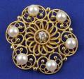 Cultured Pearl Diamond and 14kt Gold PendantBrooch