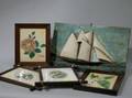 Two Framed Floral Theorems Two Framed Victorian Bird Prints and a Painted Wood Sailing Ship Panel