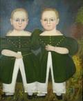 American School Early 19th Century Portrait of the Twins in Green