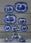Nineteenpiece Flow Blue Transfer Decorated Pottery Partial Dinner Service