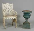 Painted Cast Iron Garden Armchair and Garden Urn
