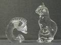 Steuben Colorless Glass Leaping Fish Figure and Swedish Colorless Glass Seated Cat