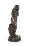 After Jean Antoine Houdon patinated bronze sculpture of a nude woman