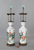 Pair of Chinese famille verte porcelain table lamps
