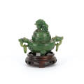 Miniature Chinese carved spinach jade censor
