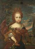 Continental School 18th Century Style Young Girl Before a Vast Landscape