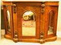 Victorian Carved Walnut and Burl Veneer Mirrored Cabinet