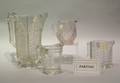 Twentyeight Frosted Colorless Glass Pattern Creamers and a Pitcher and Lid