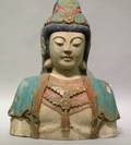 Painted Carved Wood Bust of Buddha