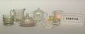 Twentysix Miniature Pressed Colorless Glass Table Items and Salts