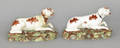 Pair of Staffordshire pearlware recumbent hounds