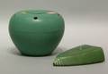 Monmouth Pottery Matte Green Glazed Wallpocket and a Matte Green Glazed Pottery Flower Vase