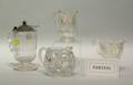 Twentyone Assorted Colorless Pressed Pattern Glass Creamers and Tankards