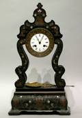 French Bouille Black Lacquer Mantel Clock