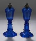 Pair of Cobalt Blue Pressed Glass Fluid Lamps