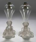 Pair of Colorless Freeblown and Pressed Glass Whale Oil Lamps