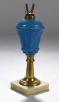 Starch Blue Pressed Glass Brass and Marble Fluid Lamp