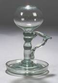 Green Tinted Freeblown Saucer Base Glass Hand Lamp