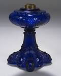 Cobalt Blue Pressed Glass Kerosene Lamp