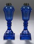 Pair of Blue Pressed Loop Glass Fluid Lamps