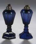 Pair of Purpleblue Blown Molded Glass Fluid Lamps