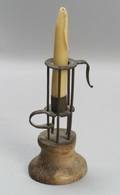 Iron Stable Candlestick on a Carved Wooden Base