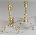 Pair of Brass and Iron Ringturned Andirons