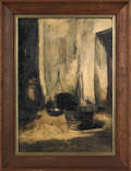 Oil on board painting of kitchen tools