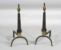 Pair Brass and Iron Knife Blade Andirons