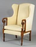Classical Cherry Yellow Pine Oak and Maple Upholstered Easy Chair