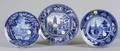 Three Blue and White Transfer Decorated Staffordshire Plates