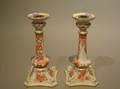Pair of Crown Derby Porcelain Red Aves Candlesticks