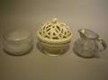 Colorless Cut Glass Bowl Pitcher and a Creamware Potpourri