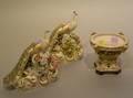 Pair of Derby HandPainted Porcelain Peacock Figures and Gilt Decorated Urn