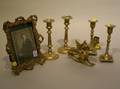 Two Pairs of Brass Candlesticks Mirrored Sconce and Dragon Candleholder