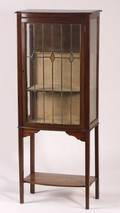 Edwardian Leaded Glass Inlaid Mahogany Bowfront Vitrine