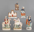 Six Staffordshire figures