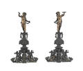 Pair of massive Renaissance revival bronze cherub andirons