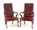 Pair of Mahogany Tufted Oxblood Leather Armchairs