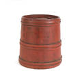 Large red stained wooden barrel