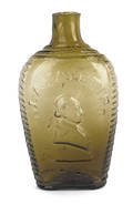 Coventry glass works Lafayette and DeWitt Clinton yellow olive flask ca 1825