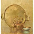Anna Richards Brewster American 18701952 Still Life with a Copper Tray and Tea Kettle