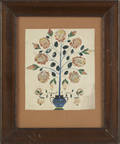 Pennsylvania Schwenkfelder watercolor on paper drawing of a rose tree arising from an urn